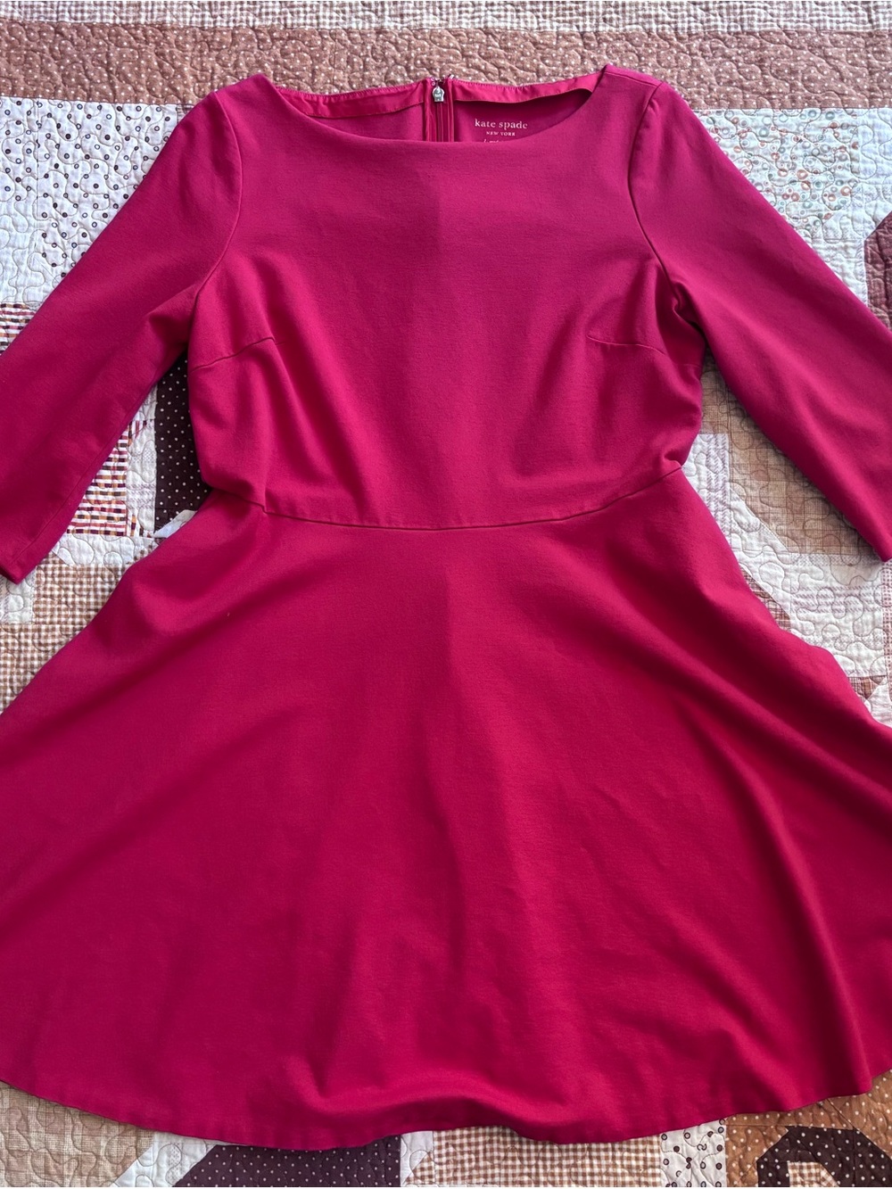 Kate Spade Dark Watermelon 3/4 Sleeve Fit and Flare Dress - Picture 5 of 12